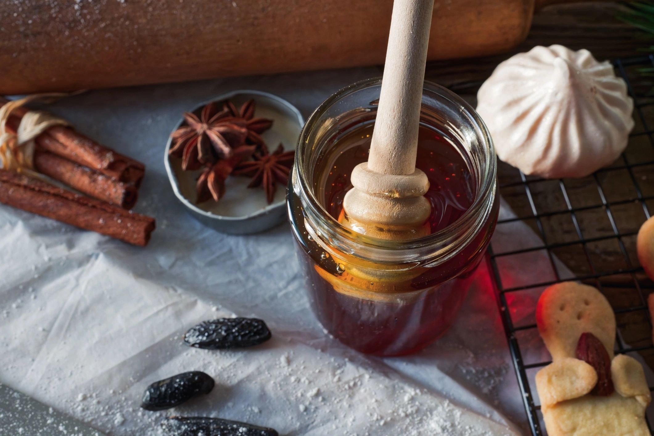 local honey jar on rustic table